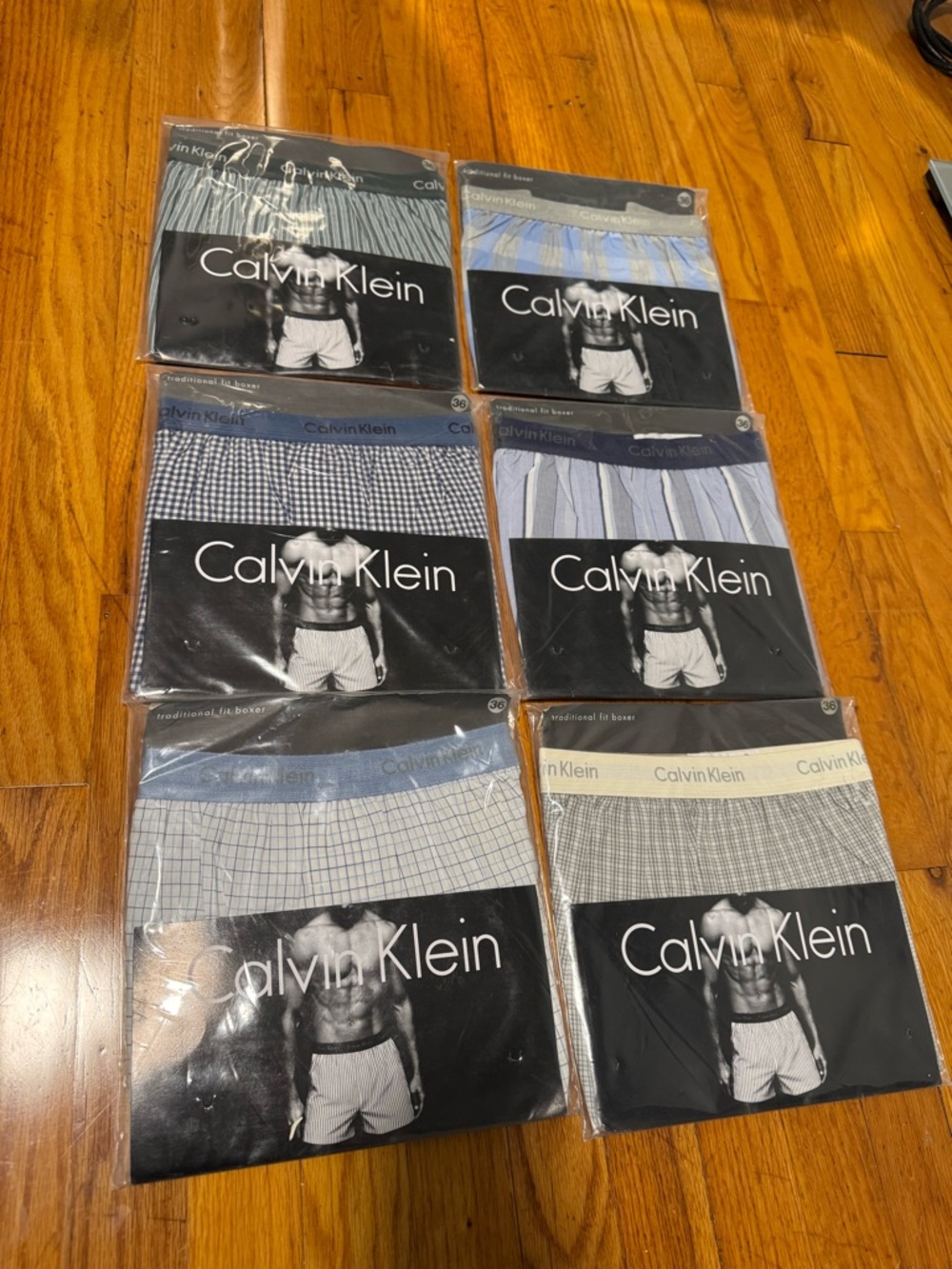 Vtg Lot Of 6 Calvin Klein Traditional Fit Boxer Shorts Cotton Size 36 90's NOS